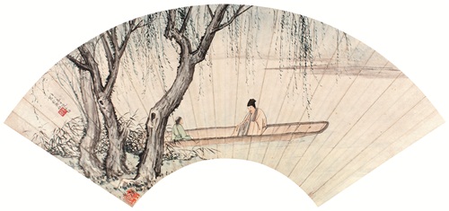 陈少梅 《柳下吹箫》